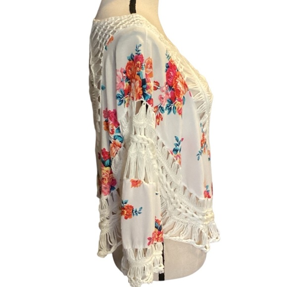 Love J Braided Woven Floral White‎ Boho Top, Medium - Picture 7 of 12